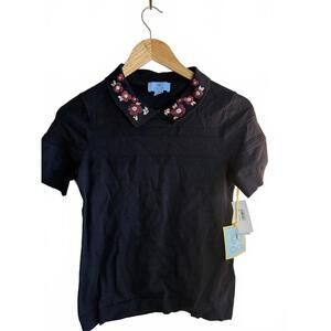 Black CeCe Embellished-Collar Sweater